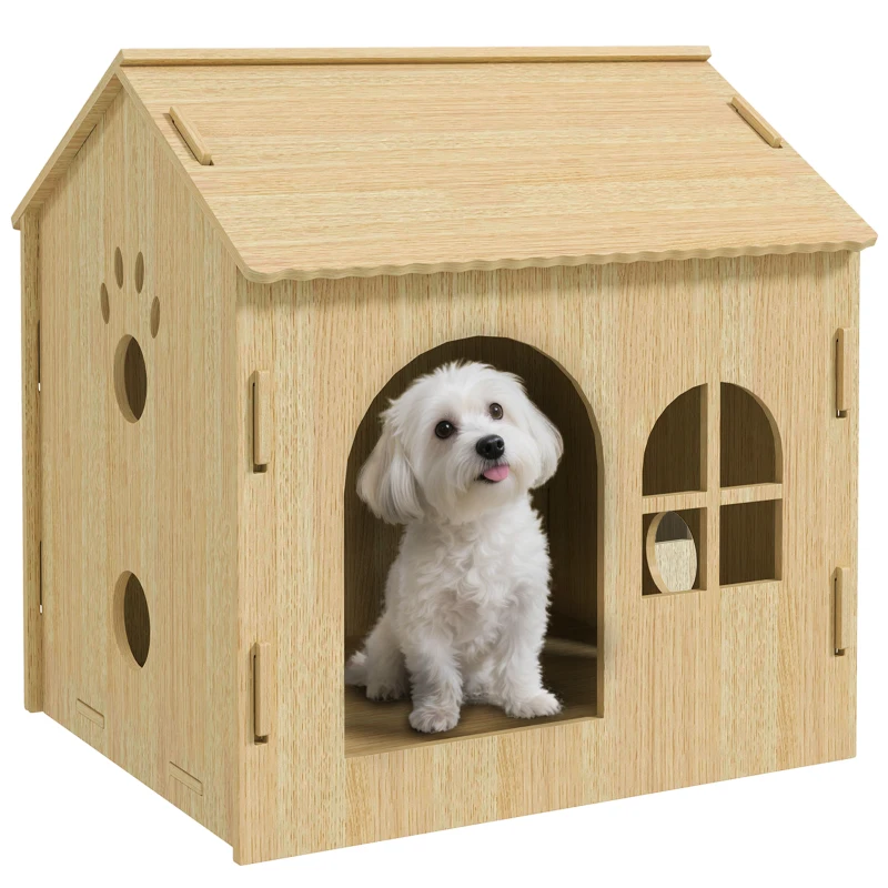 PetHat Casetta per Cani da Interni con Finestrella e Ingresso Anteriore, in Legno, 49.5x41x51 cm, color Rovere